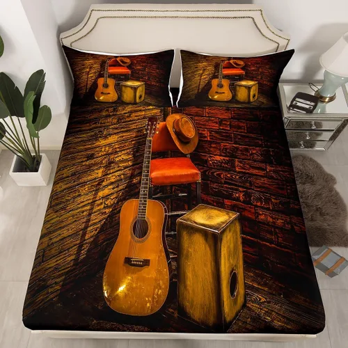Miniatura 19 de Erosebridal Juego de sábanas de tamaño individual con temática musical, con estampado de notas musicales, juego de cama ajustable en blanco y negro