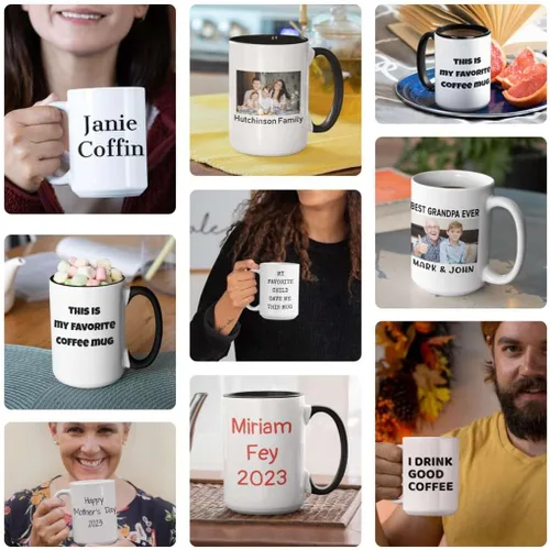 Miniatura 4 de Taza de café de cerámica personalizada para añadir tu propia imagen y texto, taza de té de 15 onzas, mango negro, foto taza de café, regalo
