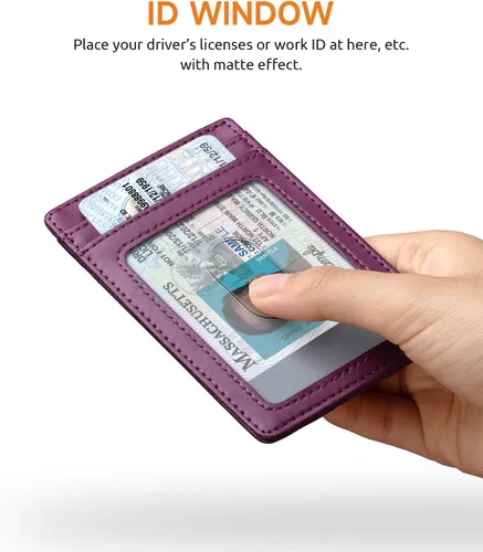 Miniatura 97 de Buffway Billetera delgada para hombre, minimalista con bolsillo frontal delgado, tarjetero de cuero con bloqueo RFID para viajes de trabajo