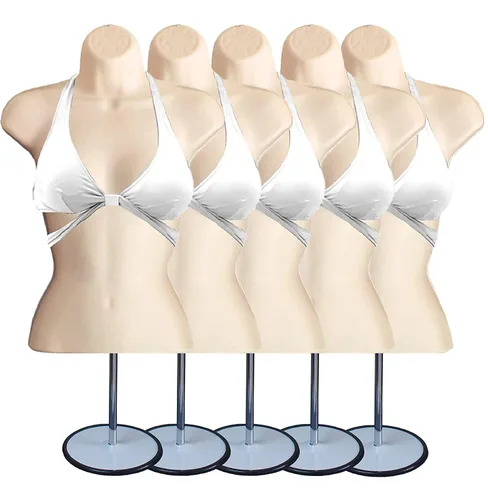 Miniatura 25 de DisplayTown - Maniquí femenino con torso y soporte de metal, parte trasera hueca, cuerpo apilable, forma para exhibir camisetas, mostrador
