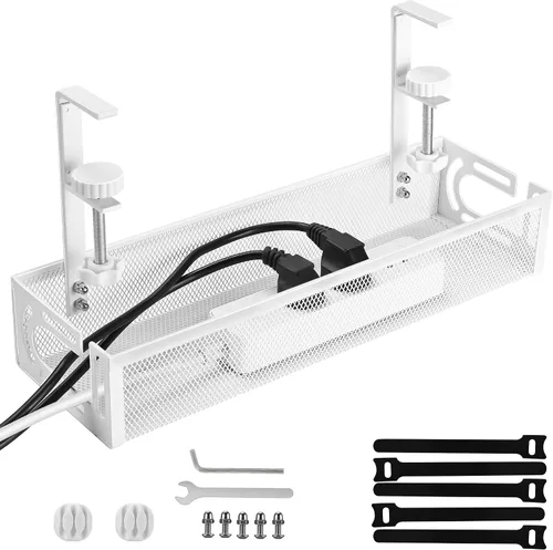 Miniatura 9 de Bandeja de Gestión de Cables para Debajo del Escritorio Pequeña – Organizador de Cables con Soporte de Abrazadera y Gestión de Cables para Debajo