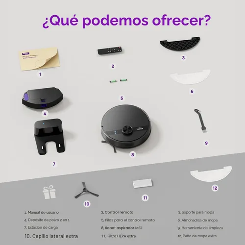 Miniatura 9 de MONSGA Combo robot de aspiradora y trapeador, aspiradora robótica de 7000 Pa con navegación Lidar, tiempo de funcionamiento de 180 minutos