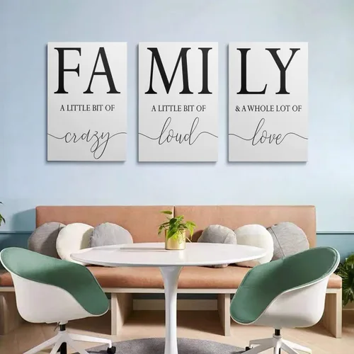Miniatura 2 de GUBIYU Decoración de pared familiar para el hogar, juego de 3 impresiones inspiradoras en lienzo enmarcadas en blanco y negro, pinturas artísticas