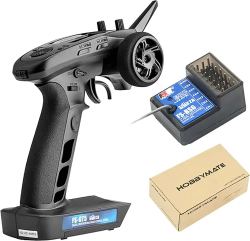 HOBBYMATE Flysky FS GT5 - Transmisor RC con receptor de giroscopio FS BS6, transmisor y receptor de radio de coche RC de 2.4 GHz, 6 canales [F.Safe