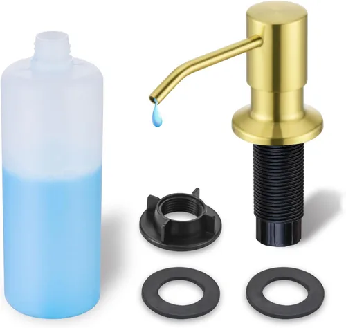 Miniatura 11 de Dispensador de jabón integrado para fregadero de cocina WEWE, acero inoxidable de níquel cepillado en dispensador de jabón de mostrador, recarga