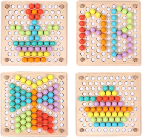 Miniatura 5 de QZMTOY Juego de cuentas de madera con clavijas, juguetes Montessori de aprendizaje, clasificación de colores, juguetes a juego apilables para niños