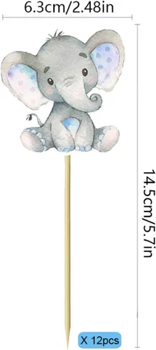 Miniatura 7 de 24 piezas de decoración de cupcakes de elefante azul para decoración de cupcakes con temática de elefante, baby shower, niños, niños o niñas