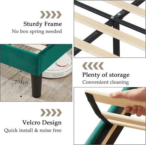 Miniatura 6 de VECELO Base de cama tamaño individual con plataforma tapizada de cuero de alta calidad con cabecera ajustable en altura / base de colchón, soporte