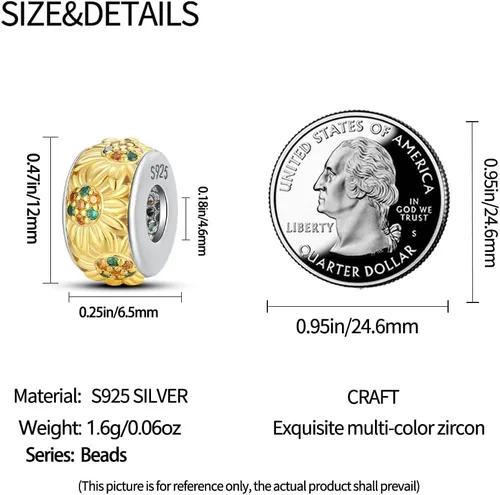 Miniatura 30 de Pandach Dijes colgantes de plata de ley 925 para pulseras y collares, dijes colgantes de Madonna con cuentas de girasol, joyería para mujer