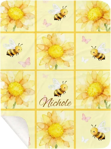 Miniatura 2 de Manta de bebé personalizada con diseño floral de girasoles para niñas y niños, manta suave y cálida para recién nacidos, 30 x 40 pulgadas, 30 x 40