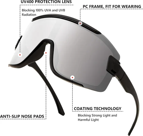 Miniatura 4 de FEISEDY Gafas de ciclismo para hombres y mujeres, gafas de sol deportivas de los años 80, gafas de esquí, conducción, pesca, ciclismo, protección