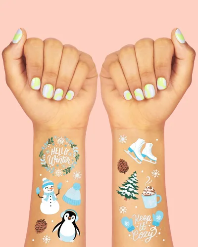 Miniatura 3 de xo, Fetti Tatuajes temporales para fiesta de Navidad de invierno, 50 estilos de lámina plateada, recuerdos de fiesta de Navidad, relleno