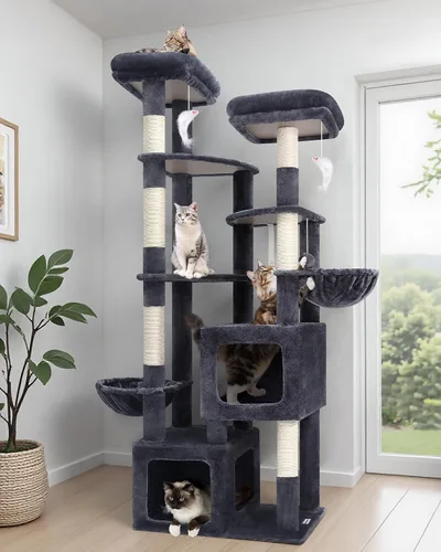 Miniatura 10 de Globlazer Árbol de gato resistente de 74 pulgadas para gatos grandes, torre de árbol alto de varios niveles para múltiples gatos adultos