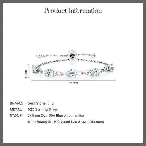 Miniatura 29 de Gem Stone King Pulsera de tenis de diamantes cultivados en laboratorio con piedra natal de 3-6 quilates para mujer, plata de ley 925, ovalada