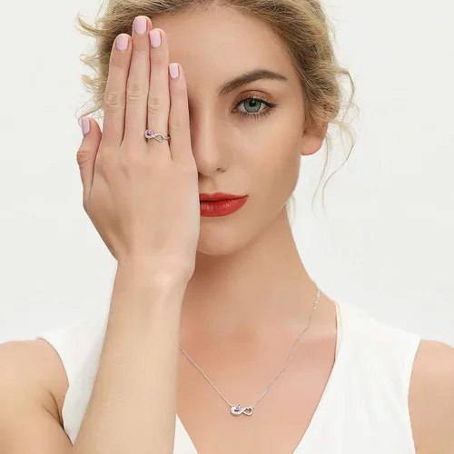 Miniatura 34 de Anillo Jo Wisdomo de compromiso. de plata esterlina, con corazón e infinito, anillo de amistad, para ella