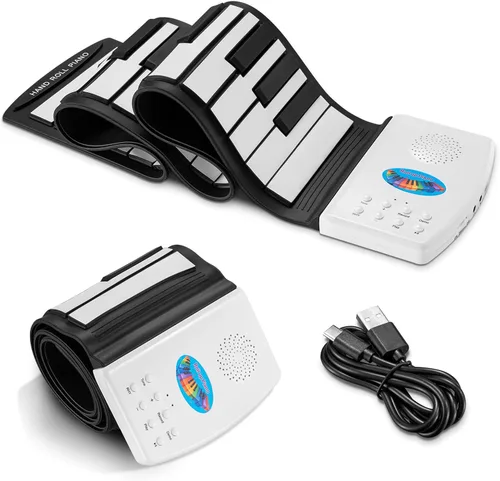 Miniatura 13 de POGOLAB Piano de teclado enrollable de 49 teclas, teclado plegable eléctrico digital portátil, recargable, 8 tonos, 6 canciones de demostración Arco