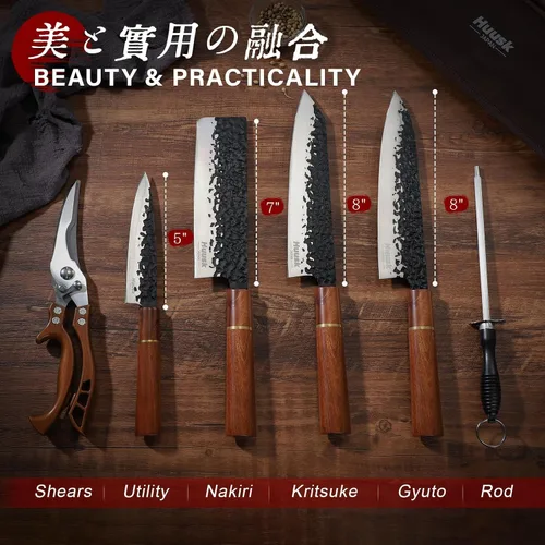 Miniatura 6 de Huusk Juego de cuchillos japoneses de 6 piezas con fundas - Juego de cuchillos de chef profesional con bolsa y afilador, juegos de cuchillos
