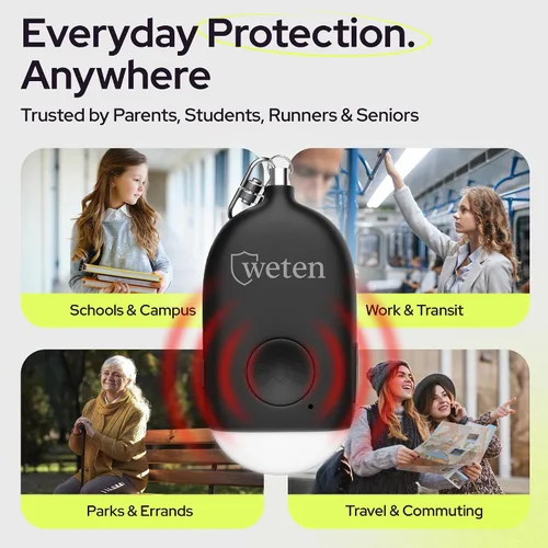 Miniatura 6 de Weten Llavero de alarma personal recargable, sirena de 130 dB y luz LED, elegante alerta de seguridad personal para que las mujeres lo lleven