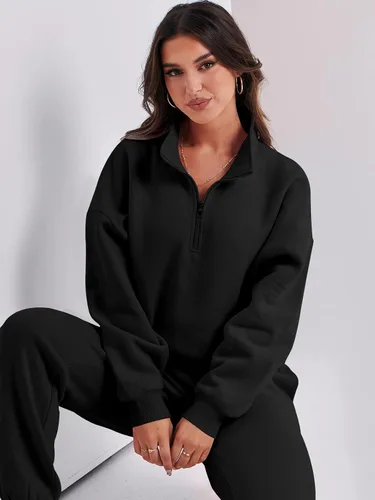 Miniatura 6 de Prinbara Conjunto de sudadera de manga larga con media cremallera para mujer, conjunto de 2 piezas con bolsillos