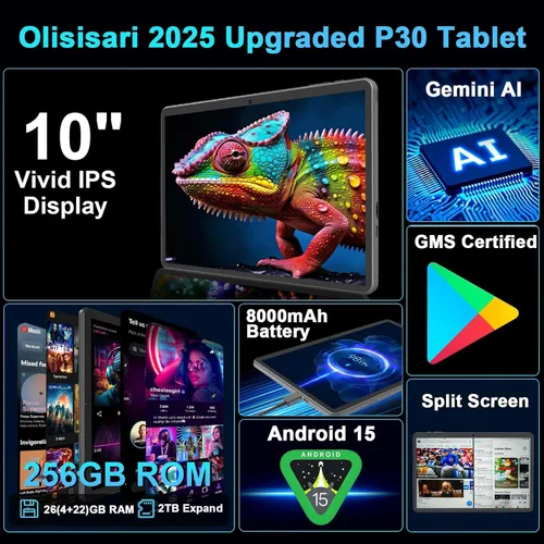 Miniatura 3 de Tablet 2026 de 10 pulgadas, tableta Android 15 con teclado, 26 GB+256 GB+2 TB expandir, tabletas PC con Gemini AI, Octa-Core, WiFi 5G, 8000 mAh
