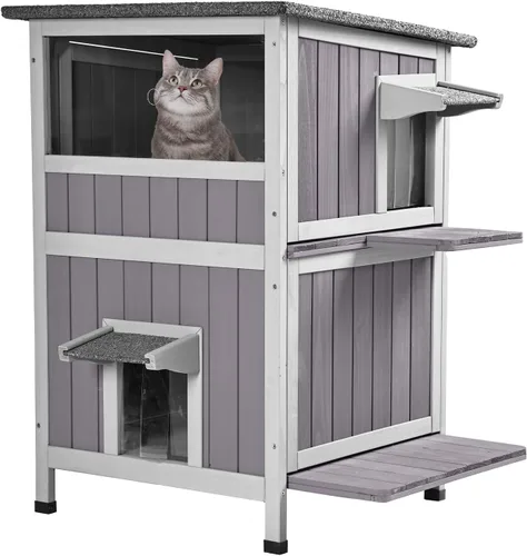 Miniatura 16 de GUTINNEEN Casa para Gatos de Exterior Climatizada Aislada con Calentador y Forro Térmico, Refugio Cálido de Invierno para Gatos Ferales Espacioso