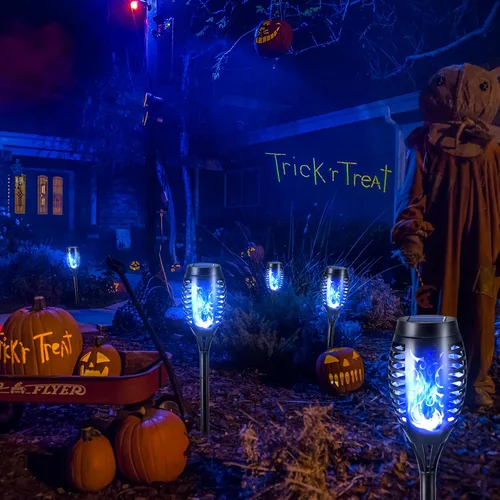 Miniatura 2 de Toodour Luces solares de Halloween para exteriores, paquete de 6 luces LED de llama parpadeante, luz solar impermeable para exteriores, iluminación