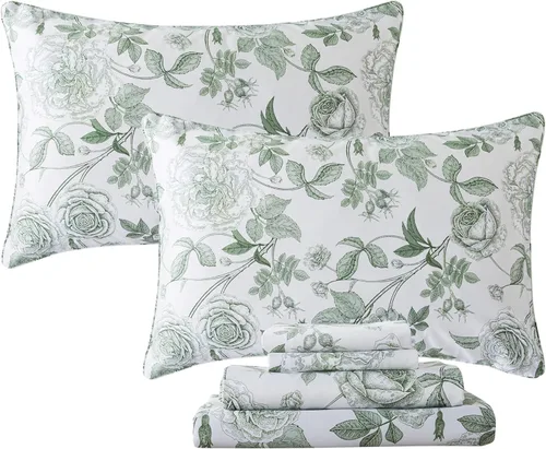 Miniatura 18 de FADFAY Juego de sábanas de rosas blancas, ropa de cama vintage floral de rosas, ropa de cama estilo rústico, 100% algodón egipcio percal, 800 hilos