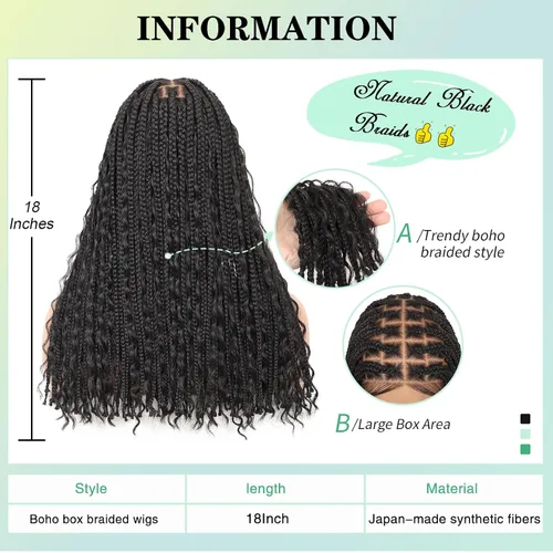 Miniatura 5 de Pelucas trenzadas Fecihor para mujeres, pelucas delanteras de encaje sin nudos con cabello de bebé, trenza tipo "box", 13x8 pulgadas, pelucas