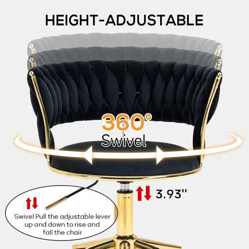 Miniatura 7 de NIOIIKIT Silla de Escritorio de Terciopelo con Respaldo Tejido a Mano, Silla de Tarea Giratoria 360° y Altura Ajustable, Silla de Maquillaje, Sillas