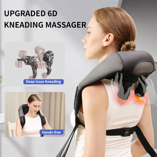 Miniatura 4 de Masajeador de cuello y hombros y espalda con calor, ancho ajustable, masajeador Shiatsu inalámbrico para aliviar el dolor de tejido profundo, motor