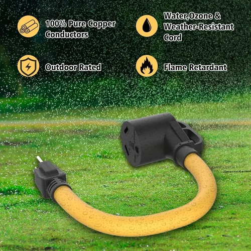 Miniatura 5 de Cable adaptador de caravana de 30 Amp a 15 Amp 110V, macho NEMA 5-15P a hembra TT-30R de alimentación eléctrica Dogbone con mango de agarre, listado