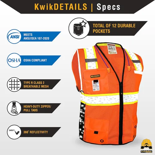 Miniatura 5 de KwikSafety BIG KAHUNA DIGITAL - Chaleco de seguridad [naranja, 3XL] + paquete de casco duro de ala completa TORTOISE