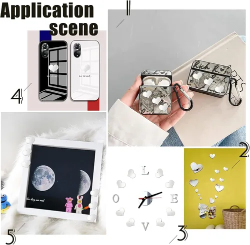 Miniatura 6 de PH PandaHall Azulejos de espejo, 200 piezas adhesivas de despegar y pegar pequeño espejo de corazón mosaico, mini espejos autoacrílicos para artes