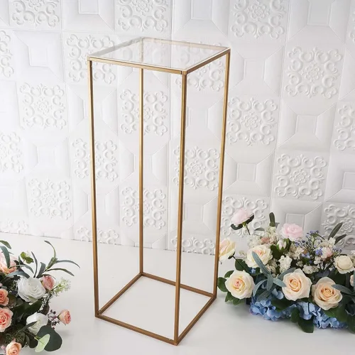 Miniatura 13 de Efavormart - Paquete de 2 soportes de metal para flores de boda de 12 pulgadas, soporte geométrico para centro de mesa Dorado