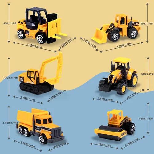 Miniatura 3 de Oriate Construction Juego de 6 piezas de automóviles fundidos a presión, incluyendo bulldozers, carretillas elevadoras, excavadora y otros autos
