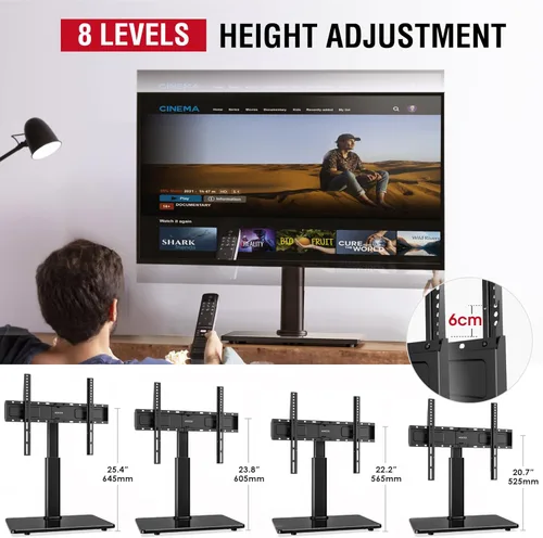 Miniatura 3 de Soporte giratorio universal para TV de 32 a 75 pulgadas con inclinación hacia arriba/abajo, soporte de mesa para TV de 8 niveles de altura ajustable
