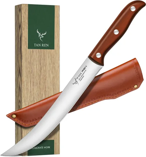 Miniatura 7 de TAN REN 17 piezas de juego de cuchillos de carnicero con bolsa, juego de cuchillos de BBQ de acero de alto carbono para cortar carne, cuchillos