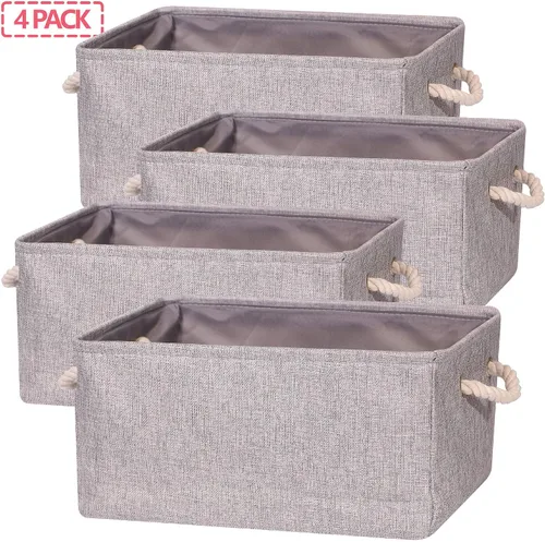 Miniatura 3 de TENABORT Paquete de 4 cestas de almacenamiento grandes, caja de almacenamiento plegable, organizador plegable de tela con asas para armario, hogar
