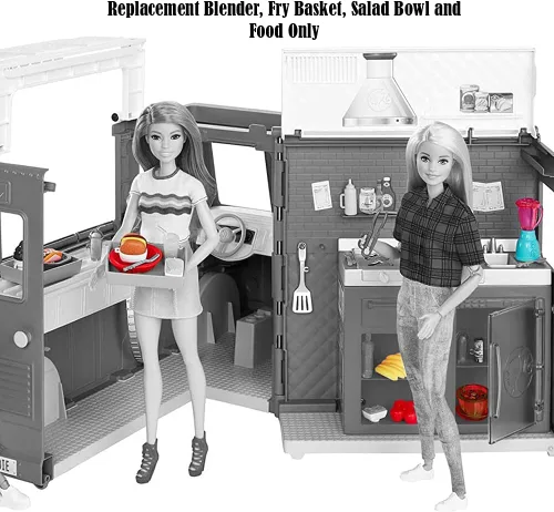 Miniatura 2 de Piezas de repuesto para Fresh 'n Fun Food Truck Barbie Doll Playset – GMW07 ~ Licuadora de repuesto, cesta para freír, ensaladera y comida
