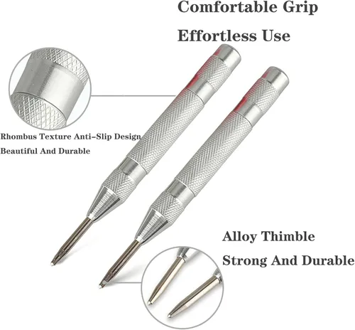 Miniatura 2 de 2 piezas perforadoras automáticas de metal de resorte ajustable con impacto ajustable para ventanas de vidrio de metal de madera, etc., plateadas