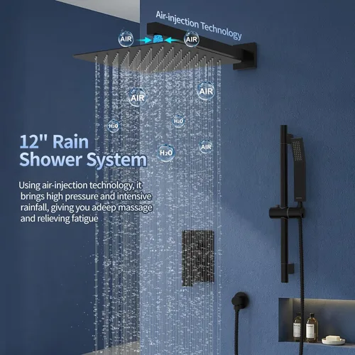 Miniatura 2 de SR SUN RISE Grifo de ducha de barra deslizante de 12 pulgadas, cabezales de ducha de alta presión de lujo y rociador de mano, sistema de ducha Negro