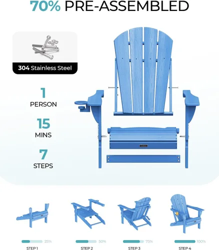 Miniatura 4 de Ciokea Silla Adirondack plegable con textura de madera, silla Adirondack para patio, resistente a la intemperie, silla de plástico para hoguera