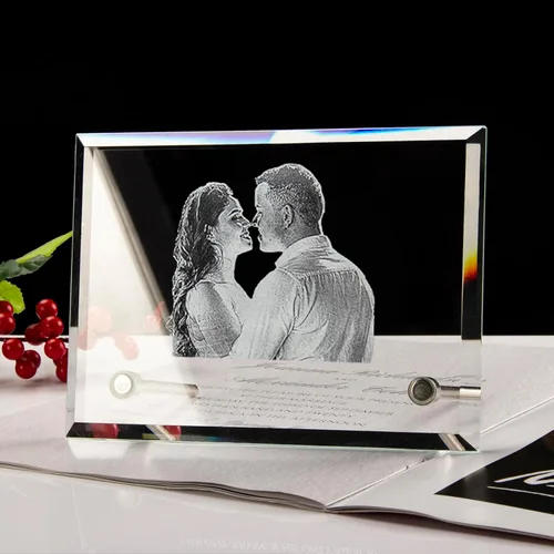 Marco de fotos de cristal grabado con láser para parejas, ideas de regalos personalizados para el día de la madre, día del padre, Navidad,
