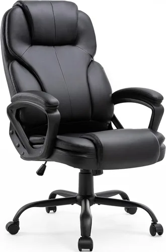 Shintenchi Silla de oficina ejecutiva de respaldo alto, silla ergonómica de escritorio de PU para computadora con inclinación de 3 niveles,