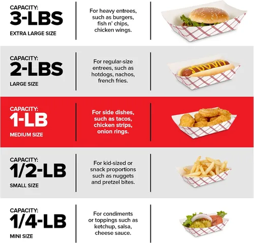 Miniatura 5 de Botes pequeños de papel para alimentos (paquete de 100) bandejas desechables de 1 libra a cuadros rojos y blancos, botes de comida ecológicos, botes