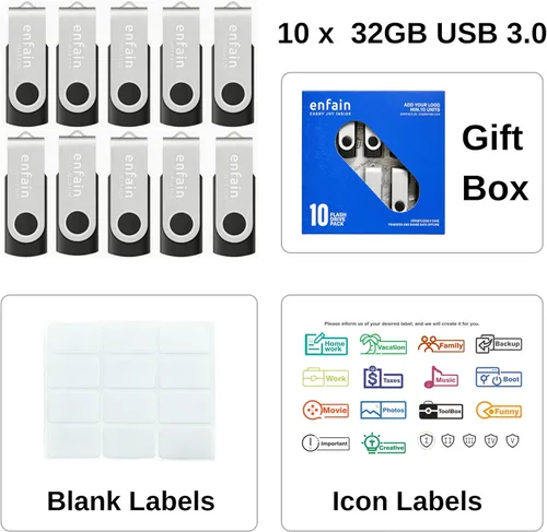 Miniatura 2 de Enfain Unidad flash USB 3.0 de 32 GB para compartir, paquete de 10 unidades para almacenamiento universal de datos en el hogar y la oficina