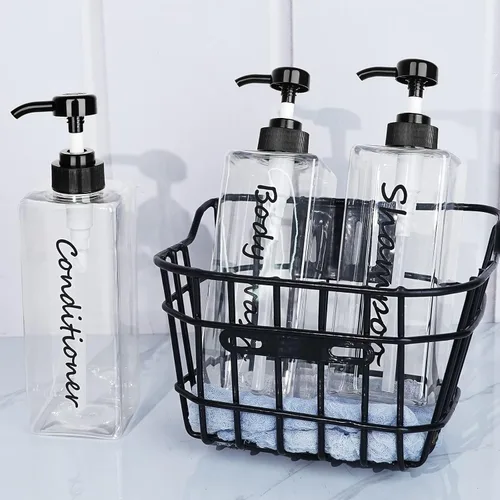 Miniatura 4 de Dispensador de champú – Botellas recargables de champú y acondicionador (transparente, juego de 3, 21 onzas) – Botellas de champú modernas