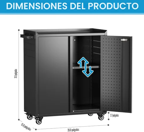 Miniatura 2 de SUXXAN Armario de almacenamiento de metal con ruedas, armario de almacenamiento móvil con 2 puertas y estantes ajustables, tablero de clavijas y 4