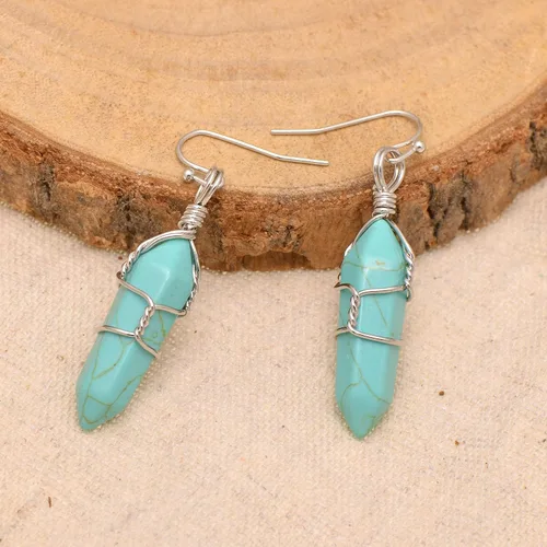 Miniatura 13 de Pendientes de cristal de punta envuelta en alambre de piedra pulida para mujer Reiki Energy Healing