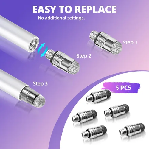Miniatura 6 de Lápiz capacitivo extralargo para pantallas táctiles [5 puntas de malla de fibra] compatibles con iPad, iPhone, Android, tablet, laptop, Chromebook